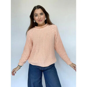 Vintage Rolled Collar Rollneck Crewneck Sweater - Size Large, Light Pink